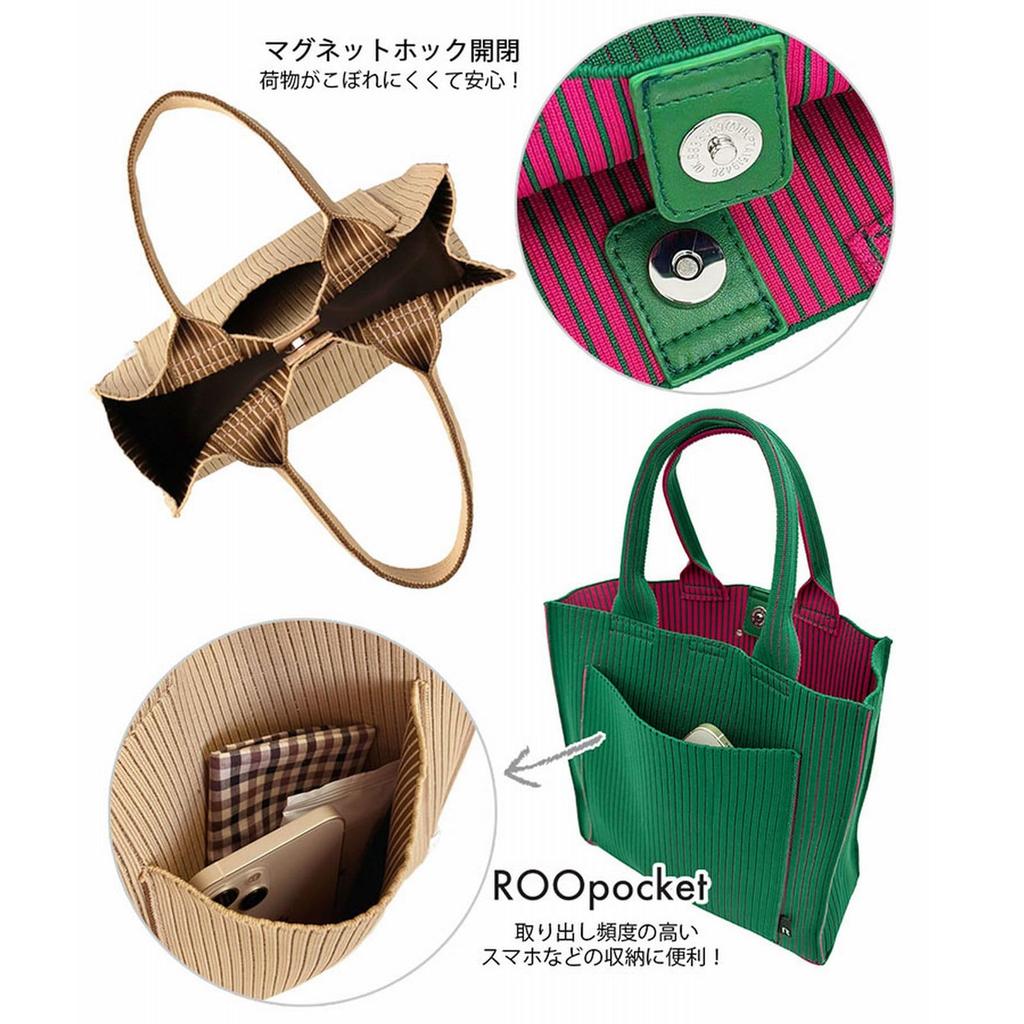 Rootote Small Glitter Knit Tote Bag, LT Square Glimpse Knit-A 1062 (01 Black)