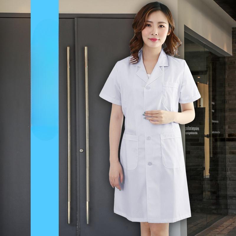 White Coat Long Short Sleeve Doctor Nurse Uniform Lab Isolation Gown For Student Hospital Clinic Work Wear M