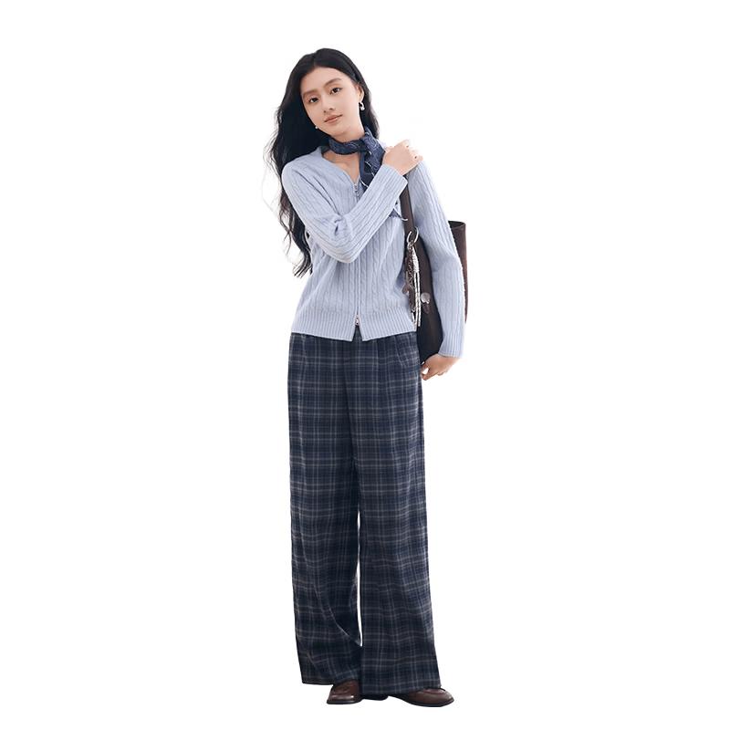 Women s Retro Plaid Wide-Leg High-Waist Trousers L