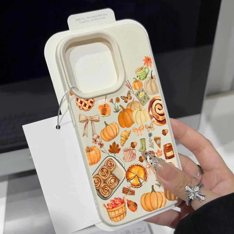 

Pumpkin Autumn Leaves Pattern Mobile Phone Case For iPhone 16 Pro Max 15 Plus 14 13 12 11 17 Air XS XR X Faux Leather Cover iPhone XR