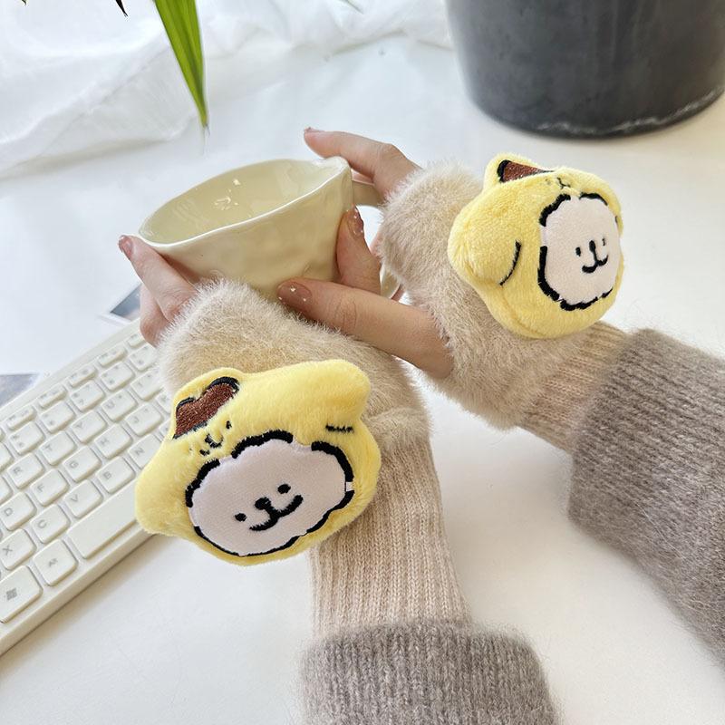 New Doll Adult Gloves Cartoon Cold Proof Warm Half Finger Gloves for Girls Office Students Writing Gloves