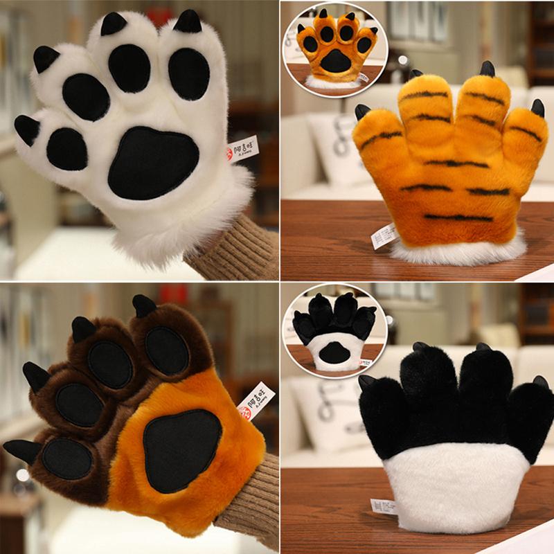 Simulated 2D Animal Series Claws Plush Cute Bear Paw Gloves Furry Cosplay Lion Tiger Panda Giraffe Anime Party Cosplay Costume