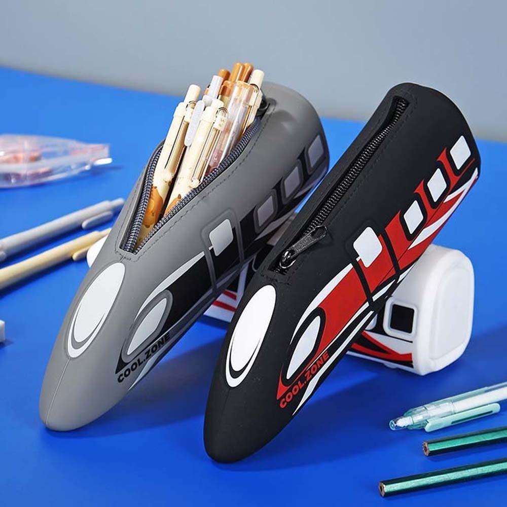 Cartoon High-speed Rail Pen Bag Drop-proof Large Capacity Storage Pencil Pouch Portable Multi-functional Silicone Pen Organizer