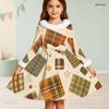 Girls Furry Collar Long Sleeve Patchwork Plaid Printed A Line Flared Dress