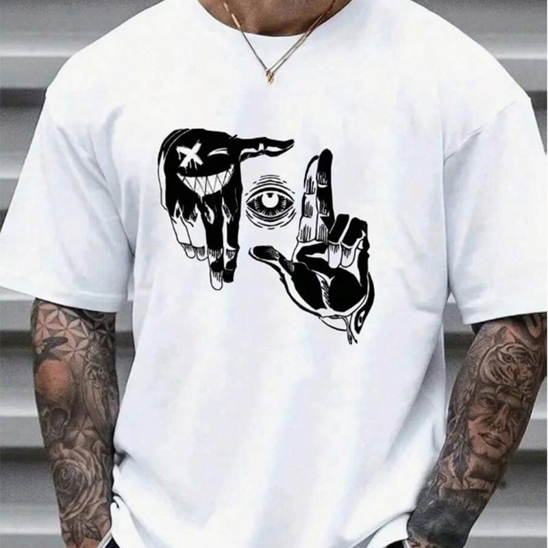 New Summer Men's Fashion T-shirt Finger Photography Posture Printed Men's T-shirt Top