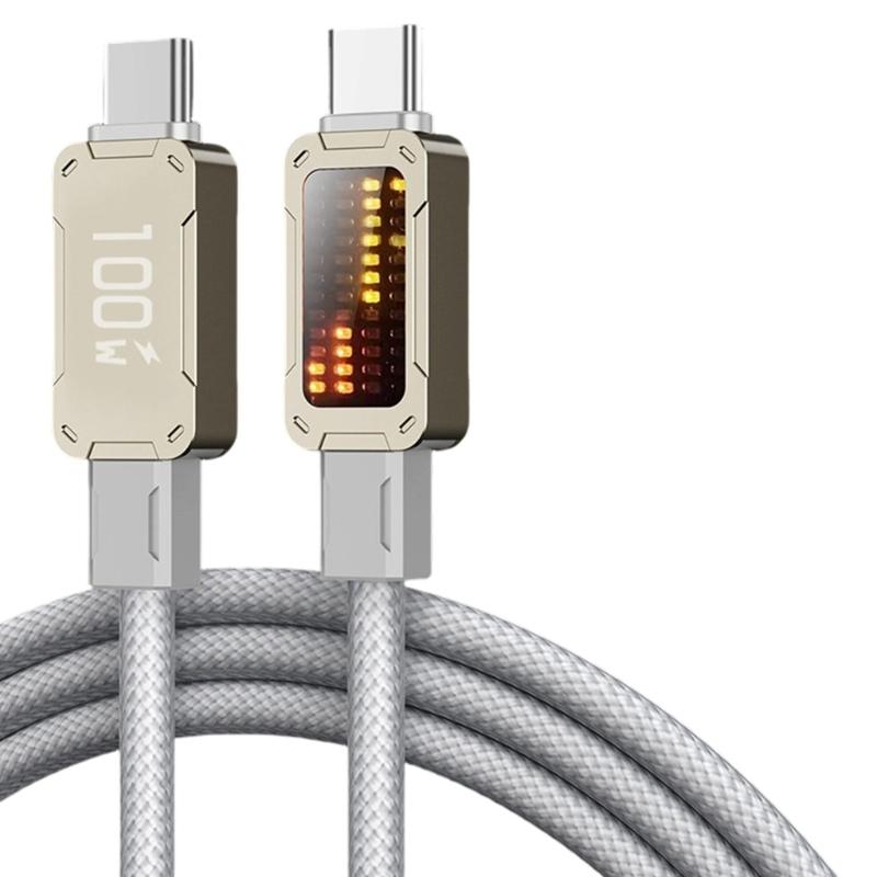 

Прочный USB-C кабель из алюминиевого сплава, PD100W Быстрая зарядка и передача данных, с динамическими разноцветными светодиодными эффектами белый