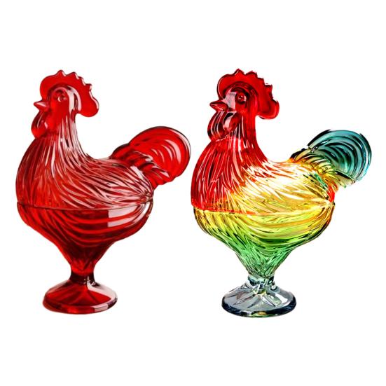 Glas Hahn Bonbonglas mit Deckel Handgefertigt Buntglas Snackschale Dekorative Obstschale für Süßigkeiten Nüsse Heim Wohnzimmer Dekor