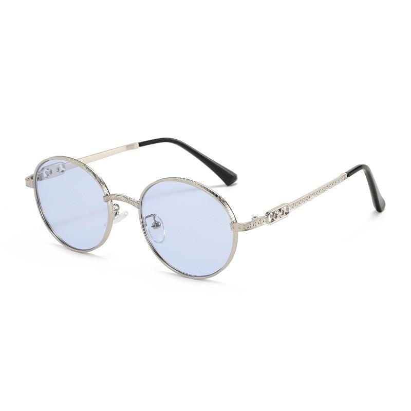 Trendy Round Sunglasses For Women With Metal Frame Uv400 Sunshade For Casual And Party Wear SilverFrameBlue