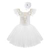 Girls Princess Tutu Dress with Flying Sleeves & Lace Flower Decor, Adjustable Spaghetti Straps, Mesh Skirt + Headdress for Dance Party