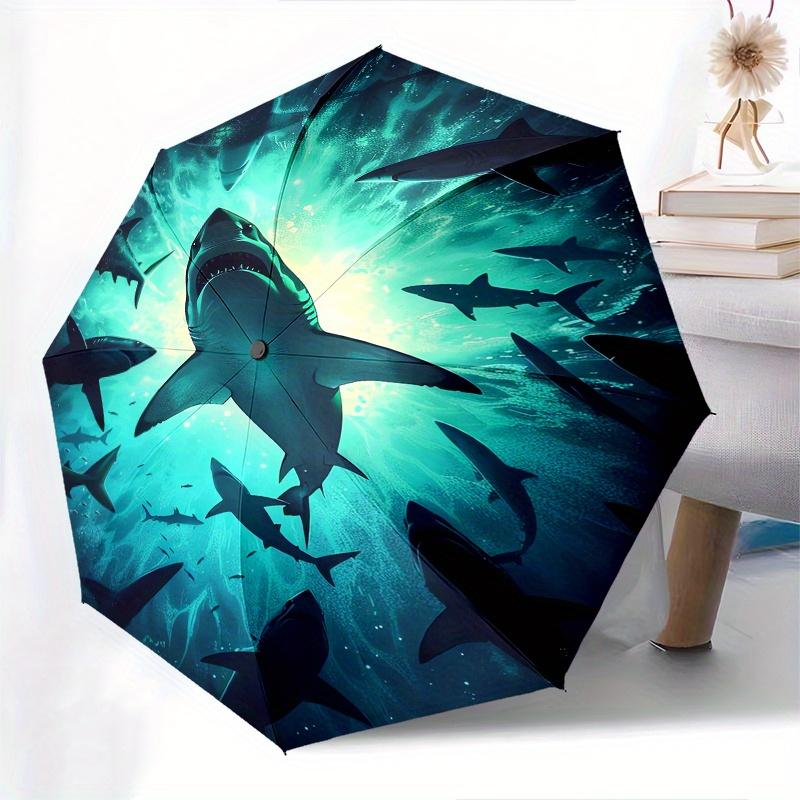 Shark Swarm Thema 8 Ribben Handmatige Automatische Vouwparaplu, Compact en Draagbaar Ontwerp, Een Perfect Cadeau voor Verjaardag, Kerstmis of Zakelijk Gebruik