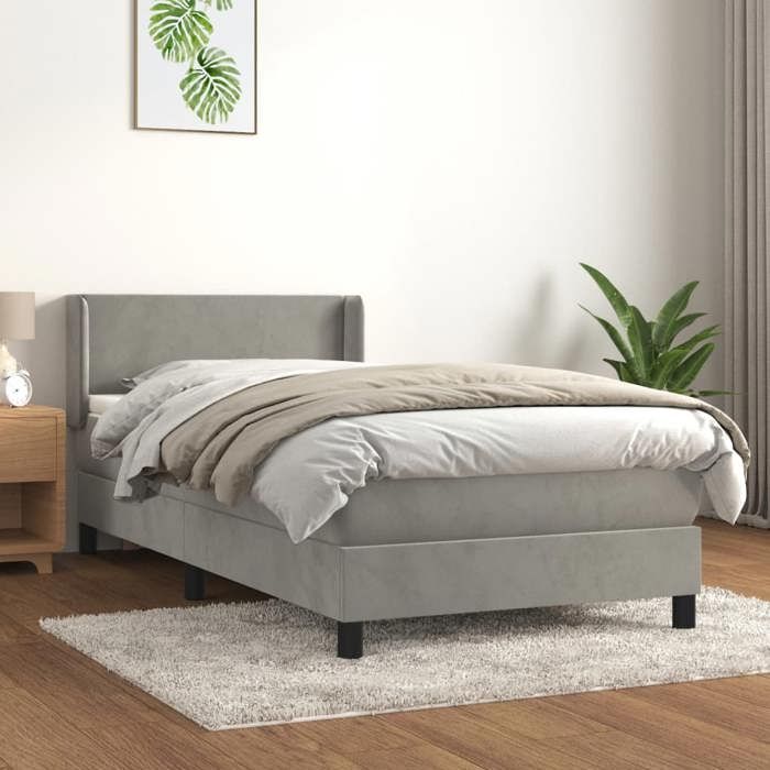 VidaXL Lit à sommier tapissier et matelas Gris clair 90x190 cm Velours - Modèle 3130811