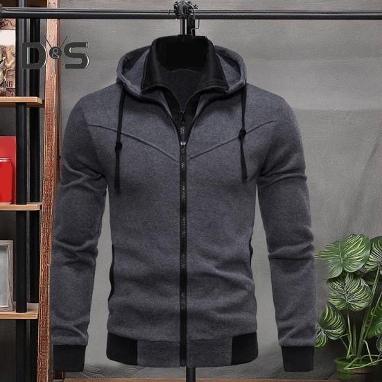 

Мужская осенне-зимняя толстовка с воротником-стойкой и капюшоном, пальто с завязками и длинными рукавами контрастного цвета, облегающий кардиган, верхняя одежда XL чёрный