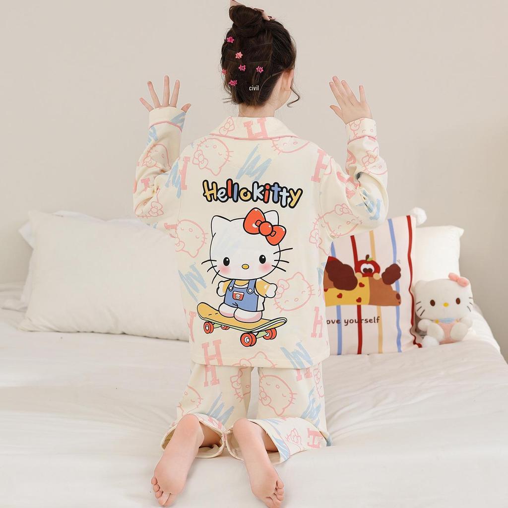 2026 New Girls' Spring & Autumn Long Sleeve Cotton Pajama Set – Princess Style for Medium & Large Children