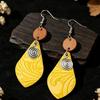 European Retro Water Drop Leather Earrings with Alloy and Wood Patchwork