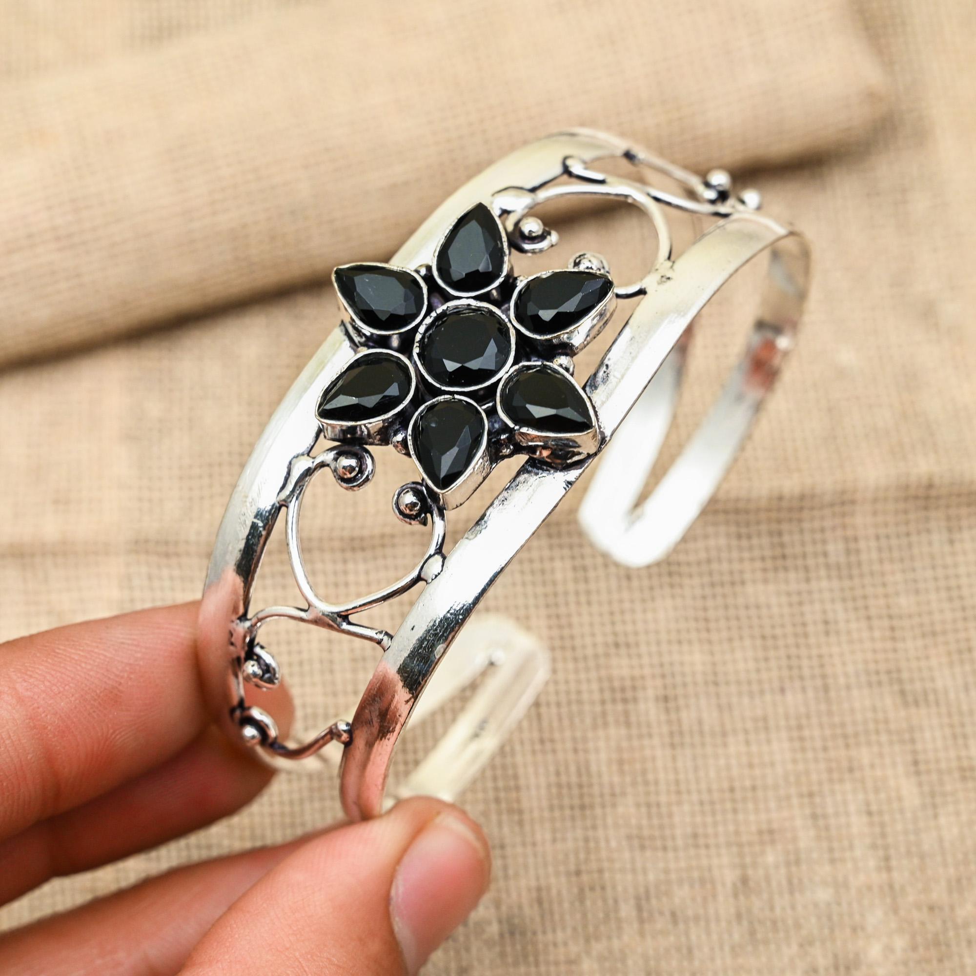 

Black Spinel Gemstone Handmade Copper Wire Wrap Jewelry Adjustable Lovely Bracelet For Her
