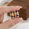 Vintage Colorful Enamel Daisy Chunky Hoop Earrings Gold Flower Circle Huggie Earrings For Women Party Jewelry