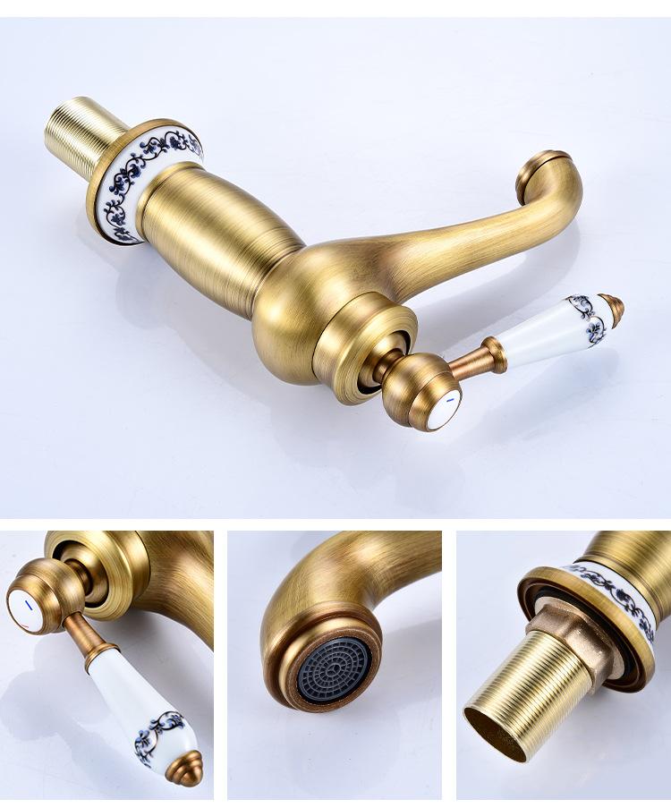 Luxury Basin Bath Faucet European Retro Single Handle Antique Bronze for Cold and Hot Water Sink Mixer Tap Mixer