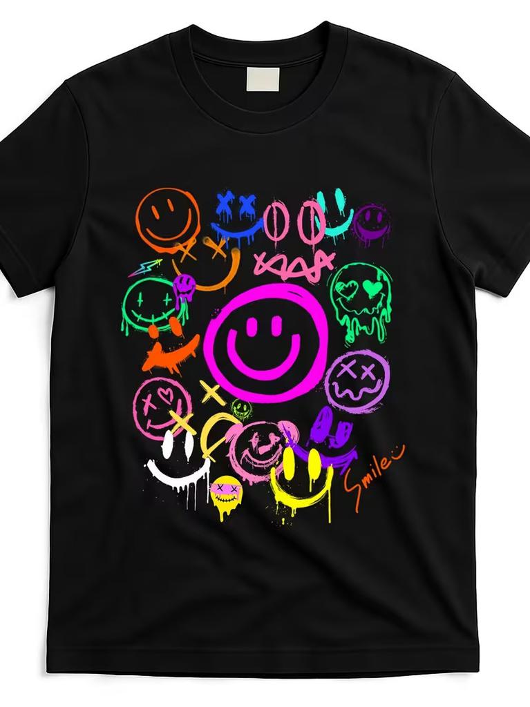 Men'S Retro-smile face emoticons fun vivid graffiti smileys graphic, Breathable