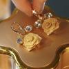 Simple Metallic Woven Rose Ear Hook, Hollow Gold Yarn Silver Yarn Flower Earrings Personalized Earrings Women