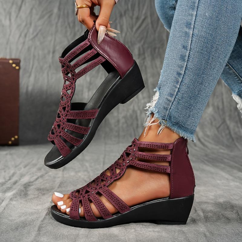 Elegant Women'S Sandals with Rhinestone Embellishments, Open-Toe Ankle Strap, Lightweight Comfortable Summer Shoes In Black & Beige