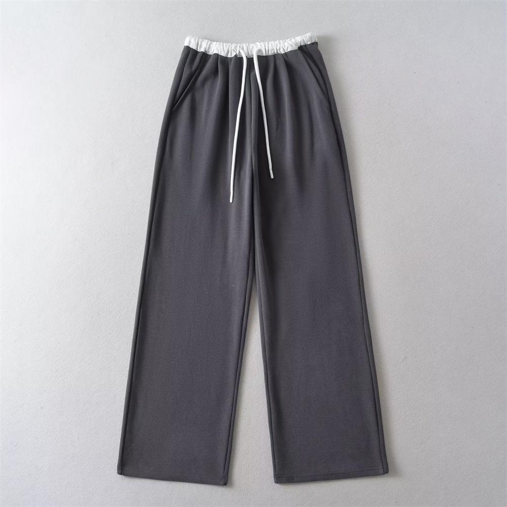 Trendy Women's Elastic Waist Color Block Sweatpants, High Waist Drawstring Loose Wide Leg