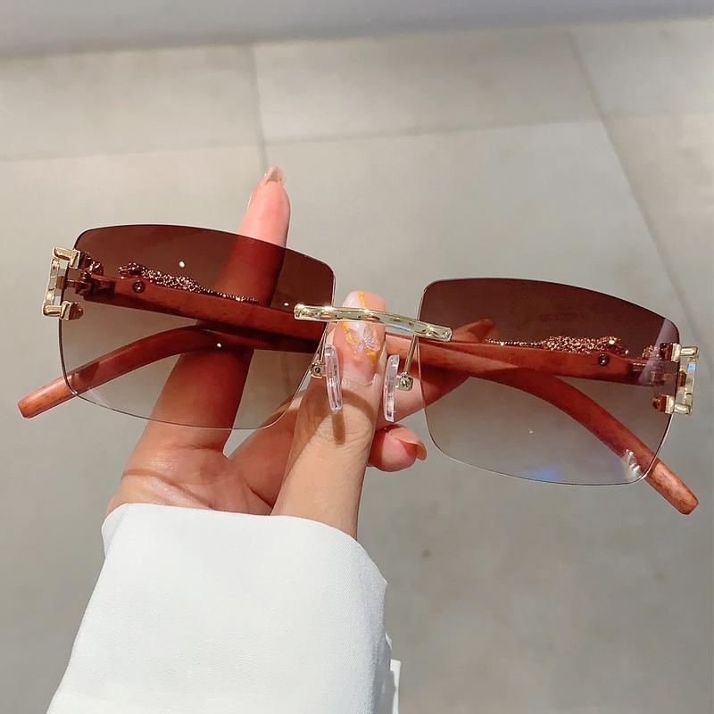 Obdélníkové sluneční brýle bez obrouček Módní Vintage Gradientní Oceánové čočky Dámské sluneční brýle Trendy Luxusní Značkový Design Odstíny