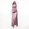 New Temperament Stand-up Collar Long Skirt Halterneck Sleeveless Slit Slim Dress Dress