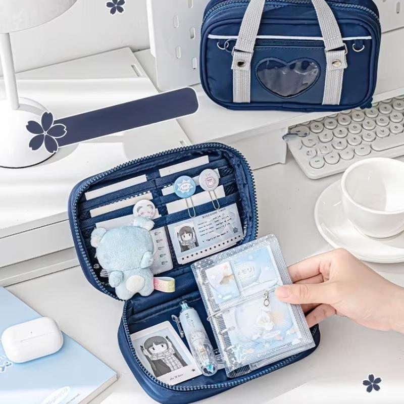 Kawaii Casual Retro Scrapbook Storage Bag for Kids Girl Uniform Heart Windows Stationery Holder Organizer Portable Pencil Case