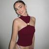 European and American Women's Clothing Summer New Fashion Personalized Neck Sleeveless Metal Ring High Neck Short Sleeve Small Vest