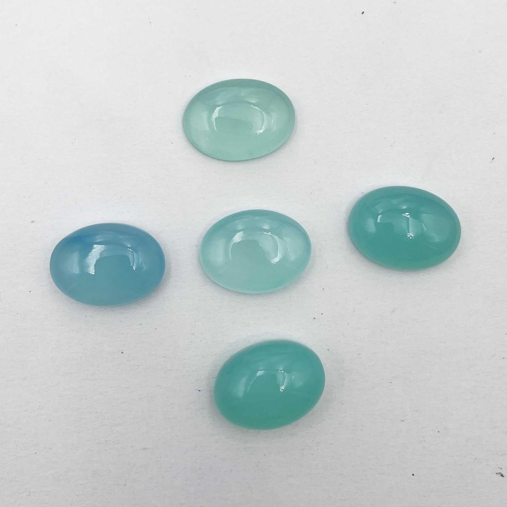 Natural Aqua Chalcedony Oval Cabochon Loose Gemstone Lot 10 Pcs 15*20 MM 160 CT For Jewelry Making