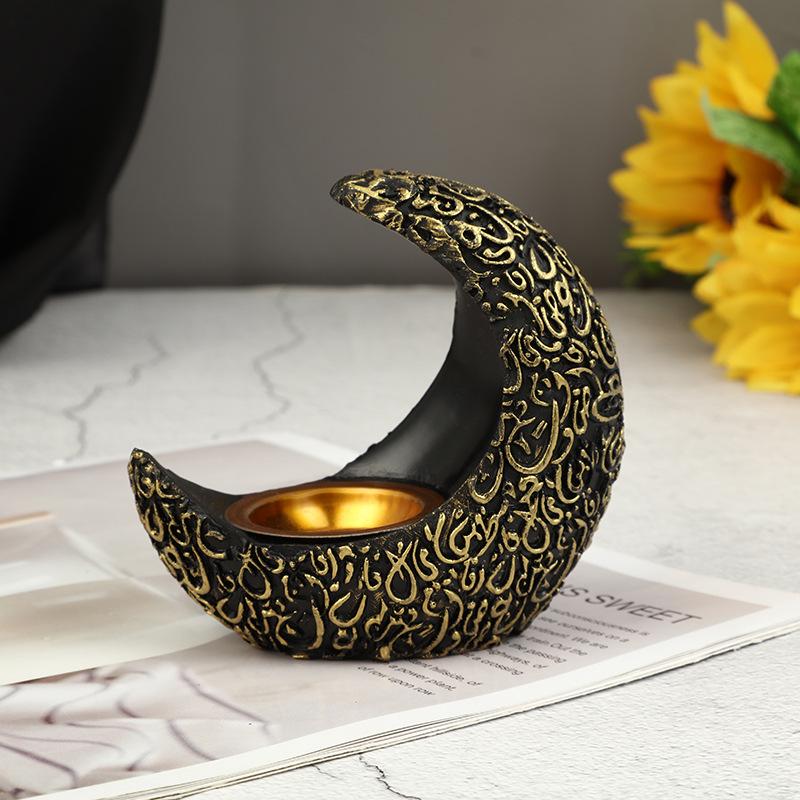

Арабский Рамадан Полумесяц Курильница для благовоний Смола Подсвечник в форме Луны EID Ближнего Востока Ароматерапевтическая печь Декор для свадебной домашней вечеринки чёрный