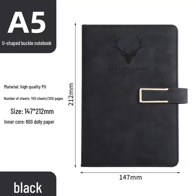 A5 Thickened Soft Leather Notebook with Deer Head Buckle – Elegant Business & Study Journal.