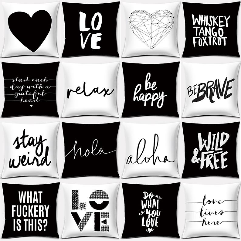 Buy Black and White English Sentence Square Home Decorative Pillow