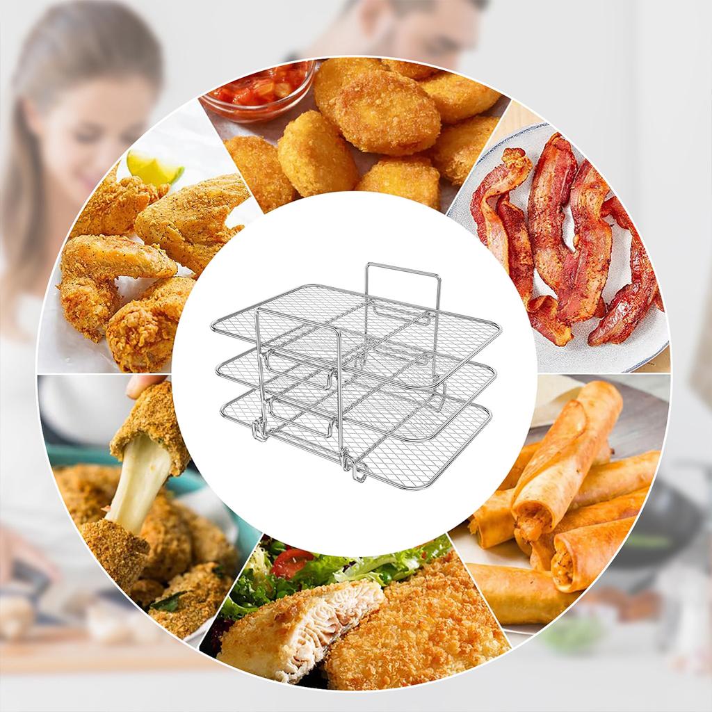 3-layers Air Fryer Rack Multi-Layer Stainless Steel Stackable Grid Grilling Rack Cooking Toast Rack for Oven Microwave Baking