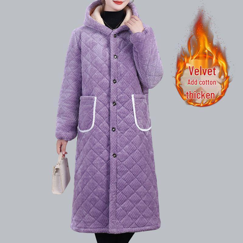 Women's Winter Warm Cotton Coat and Over-the-Knee Casual Robe