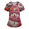Women's Christmas Printed  Uniform Work Uniform V Neck Pocket Protective Uniform