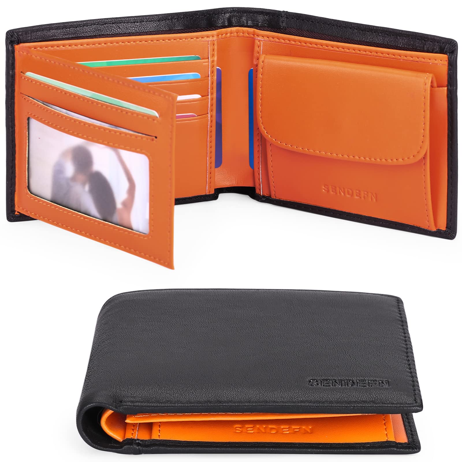 

SENDEFN Men s Bifold Wallet, Genuine Leather, Compact, Coin Purse, Anti-Skimming, Large Capacity, Popular, Stylish, Authentic