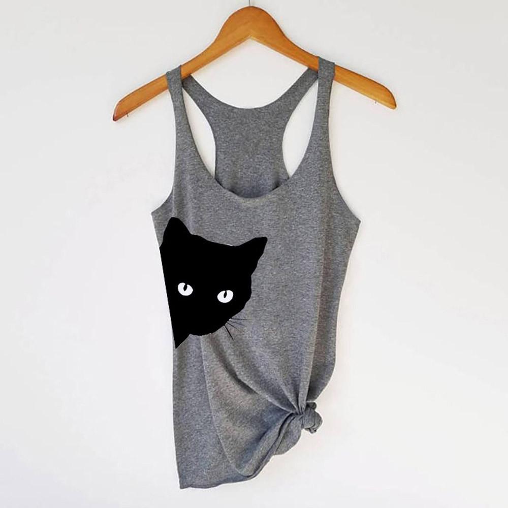 

Модная женская повседневная майка с принтом кошки, блузка без рукавов, футболка с круглым вырезом 3XL