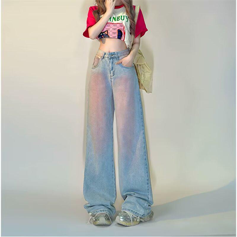 

2024 Spring Women s Gradient High-Waist Wide-Leg Jeans L