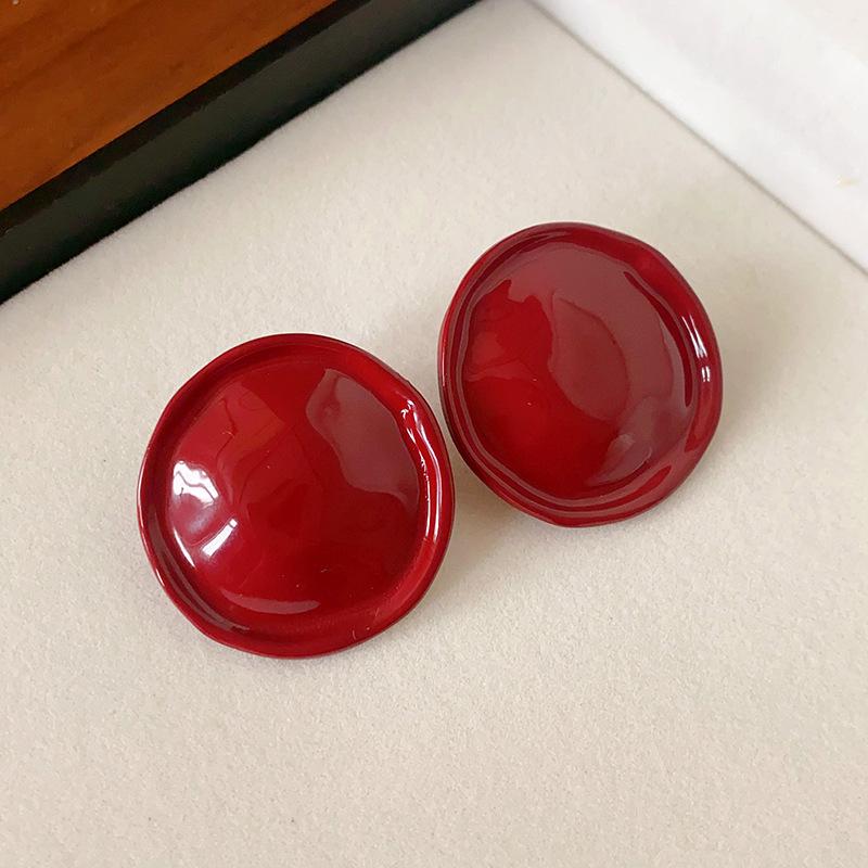 Silver Needle Ankara Red Geometric Stud Earrings Female Korean Ins Fashion Design Earrings High-end Exquisite Earrings