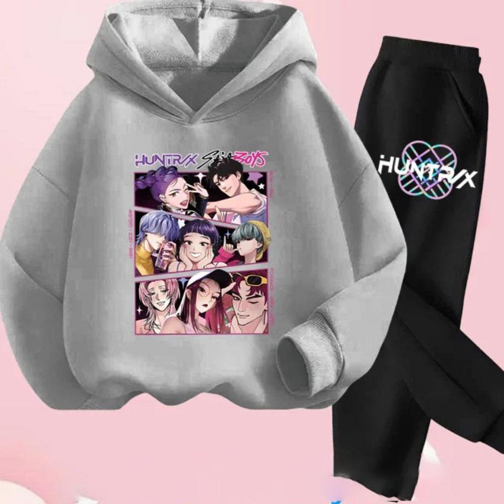 Kids Hoody Suit KPop Demon Hunters Printed Children's Clothing Y2K Hoodies+Pants Sports Sets KPop Demon Hunters