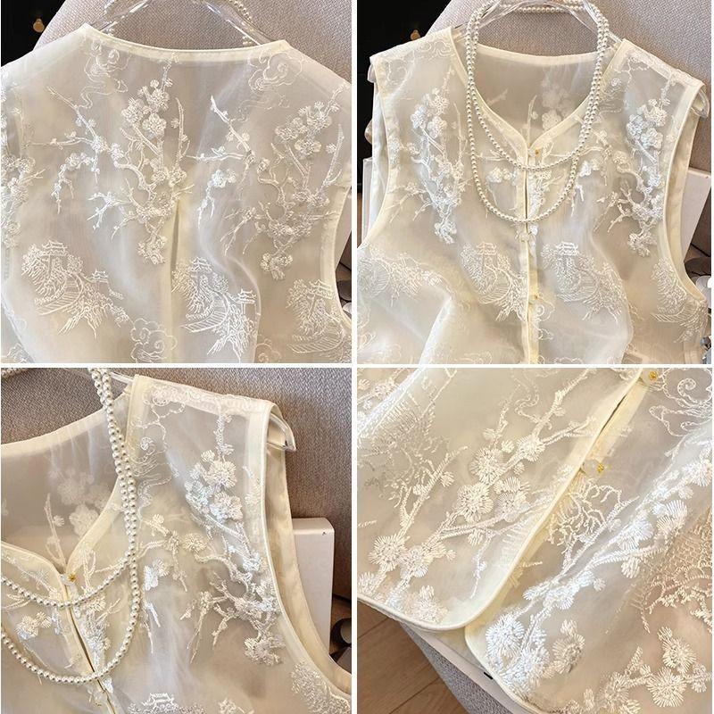 New vest vest, thin retro sleeveless vest, embroidered vest top for women's summer