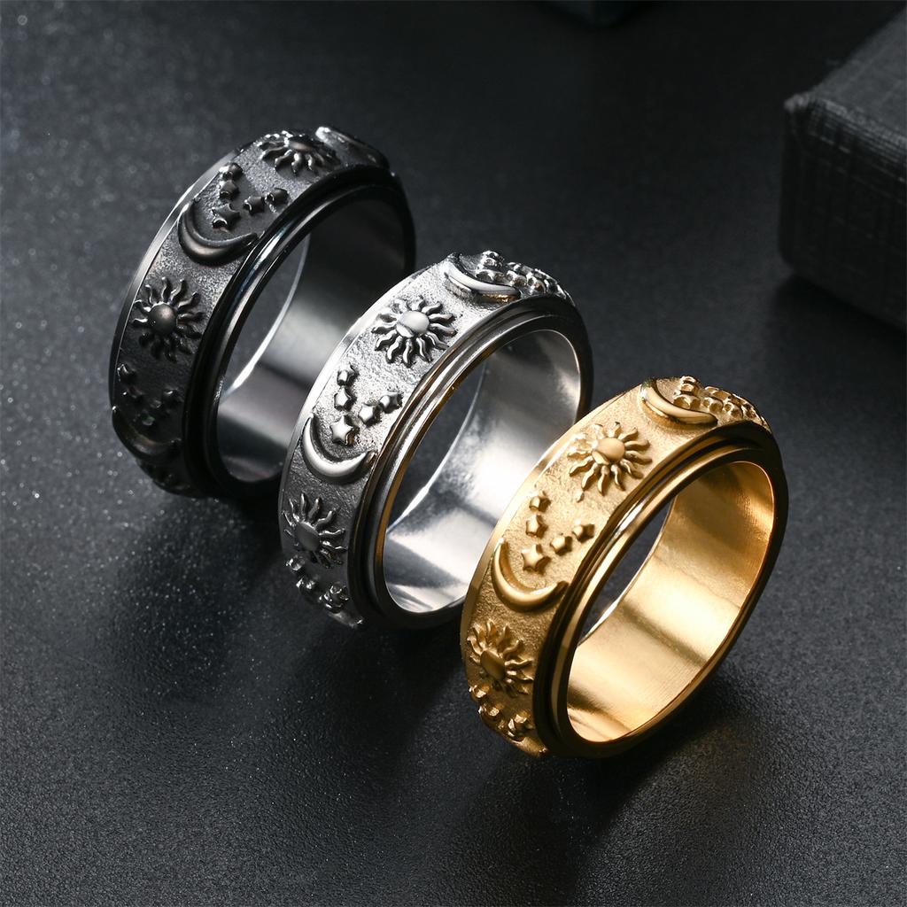 Rotatable Evil Eye Titanium Steel Stress Relief Ring Vintage Artistic Jewelry