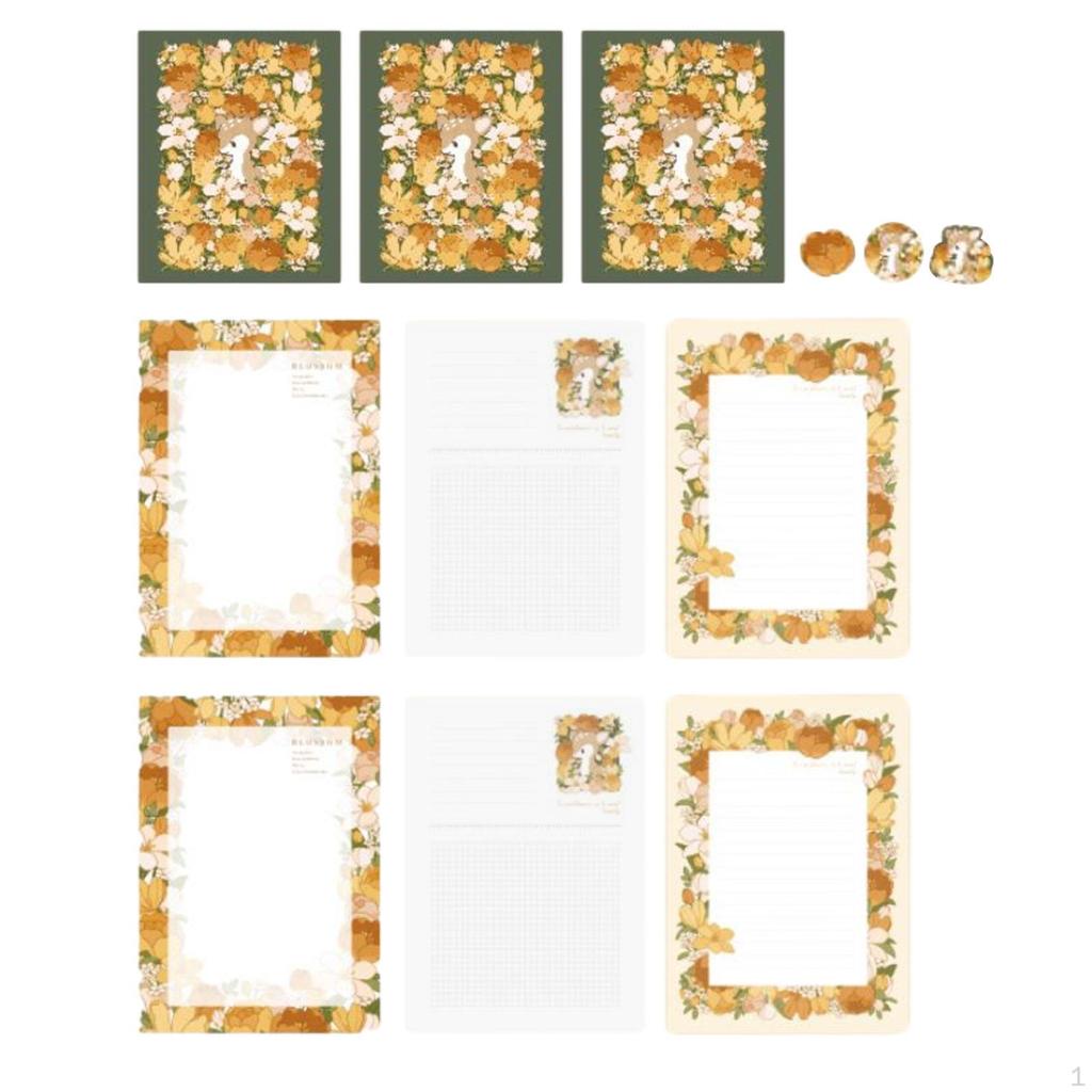 Elegant Floral Stationery Set with Lined Sheets and Matching Envelopes