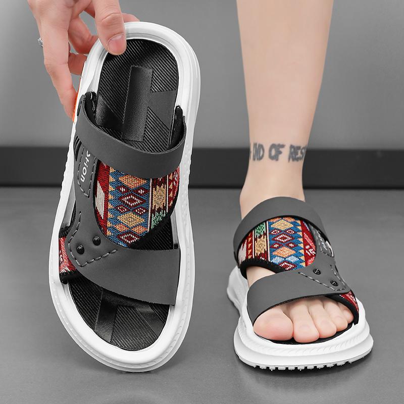 Men's Triple Color Beach Sandals 39-44 | Black Grey Khaki Outdoor Shoes Non-Slip Sole Arch Support for Summer Swimming & Walking