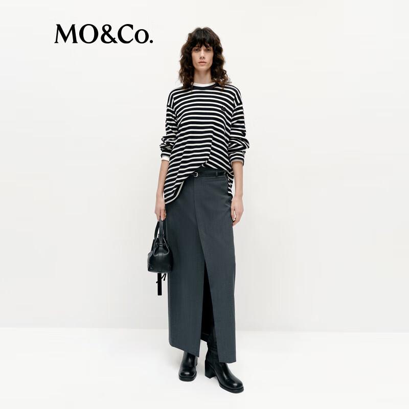 MO&Co. Women's Merino Wool Striped Long-Sleeve Top