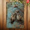 Vintage Owl Metal Poster Wall Art Blue Brown Rustic Home Decor Office Sign
