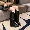 Pointed Toe High Heel Thigh-High Boots with Rivet Zipper Decoration - Women's Trend 2025