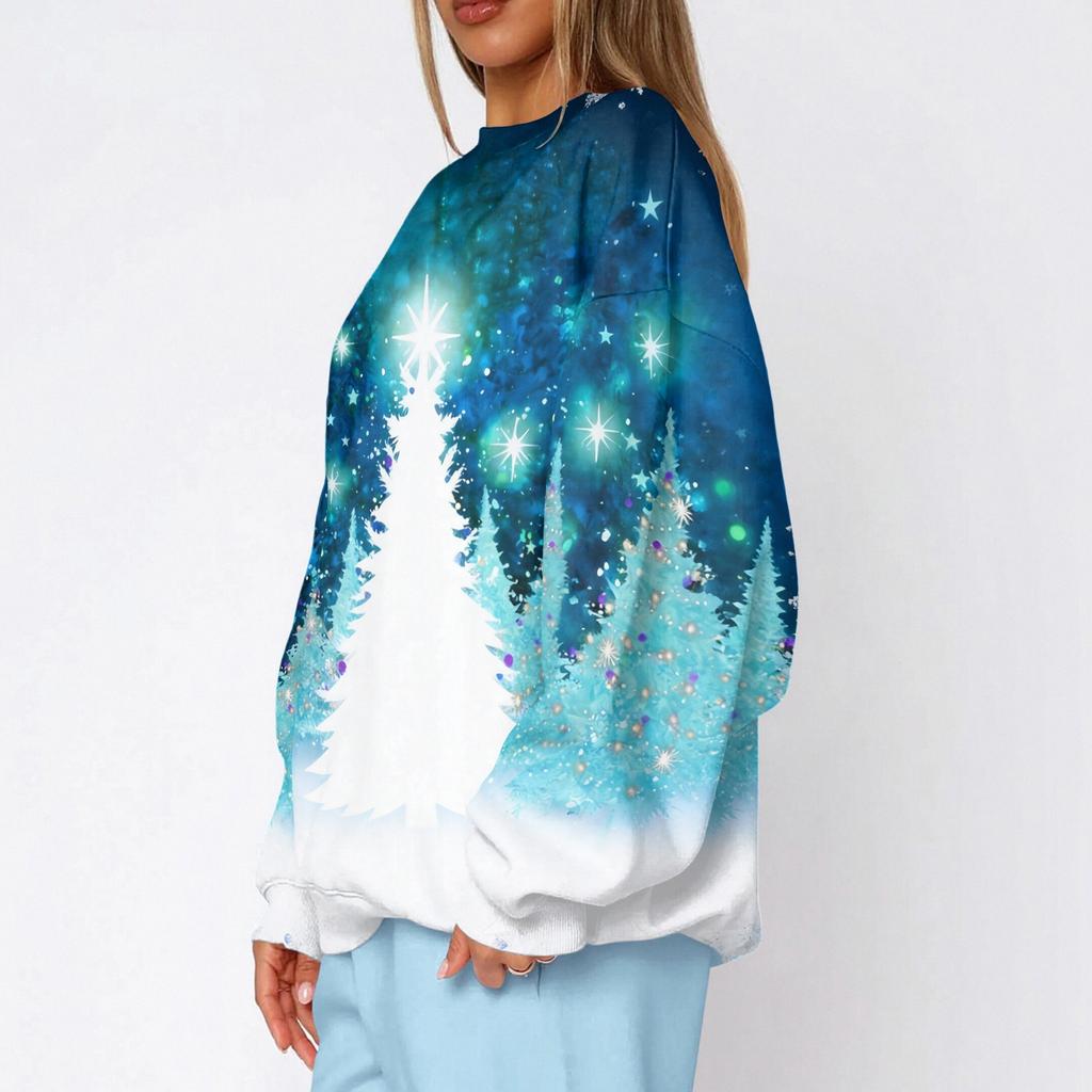 Women's Trendy Christmas Graphic Crewneck Sweatshirt Lightweight Casual Pullover Top for Holiday