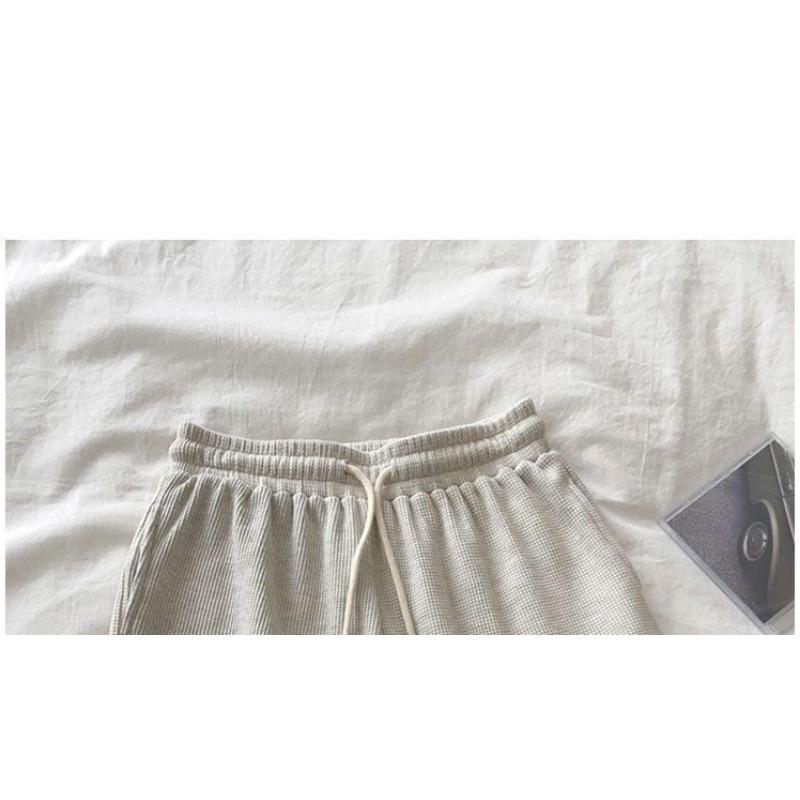 Summer Thin Waffle Shorts Women's Loose Home Casual Pajama Pants Wide Legs with Elastic Waist Sweatpants
